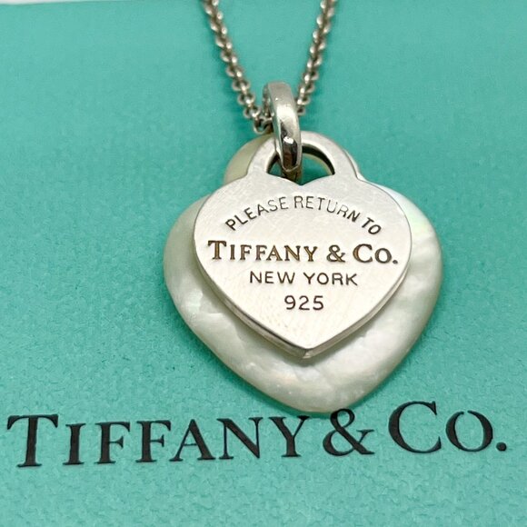 Tiffany & Co. Silver Double Return To Heart Mother of Pearl Pendant Necklace - Picture 11 of 11